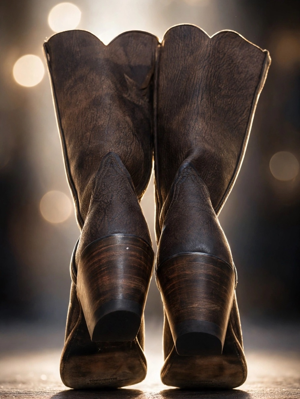 Lucchese Dark Brown Leather Scalloped Mid-Calf Heeled Boots